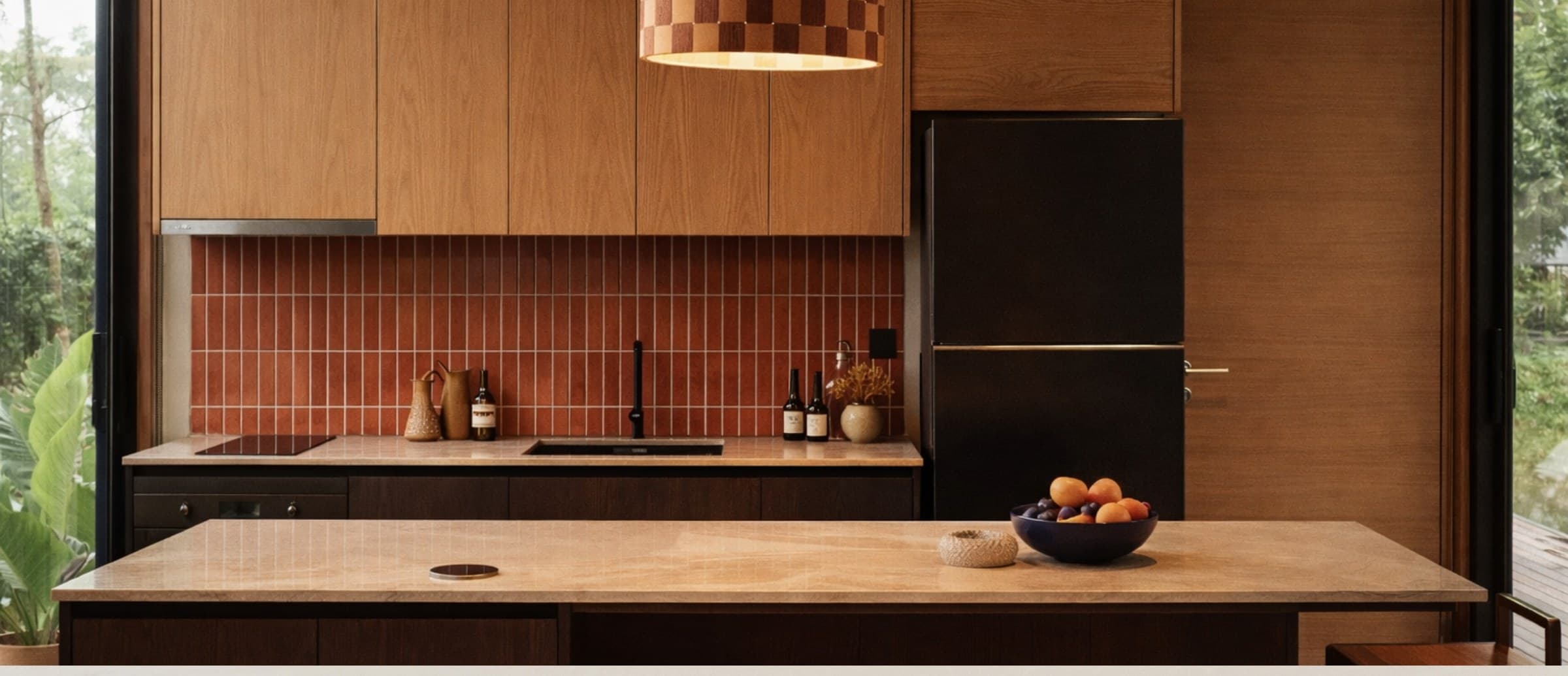 INK kitchen interior with warm timber cabinetry and terracotta tile
